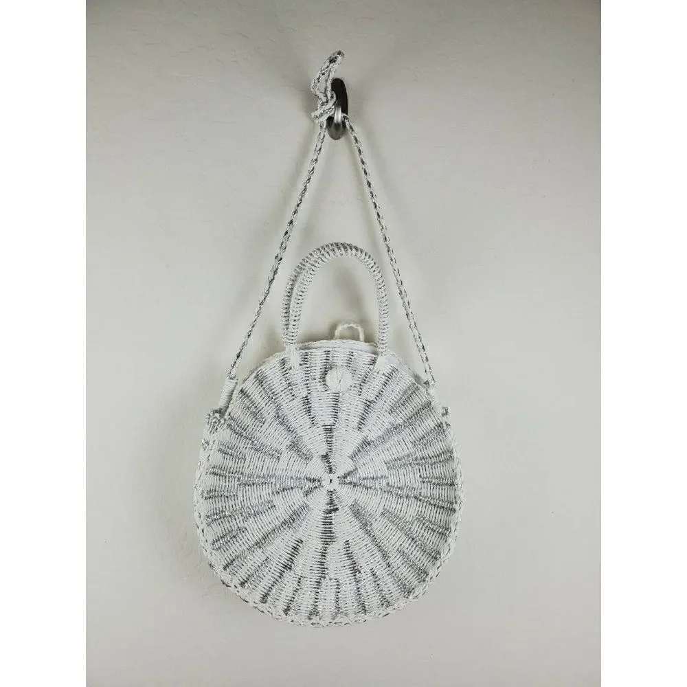 Mudpie white and silver wicker handbag shoulder strap and handles used 1x EUC